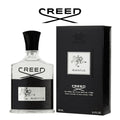 Perfume Creed Aventus 100ml de Aroma Primera, frasco de vidrio con spray, vista frontal del envase elegante y moderno.