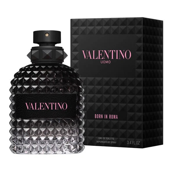 Perfume Valentino Born In Roma de Aroma Primera, frasco de 1.1 oz, con diseño elegante y detalles en la botella.