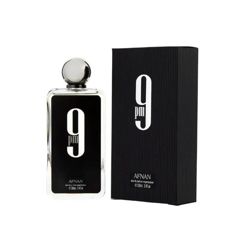 Perfume Afnan 9PM Eau de Parfum para hombre, frasco de 1.1 oz, con diseño elegante y moderno.