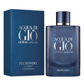 Perfume Acqua Di Gio Profondo de Aroma Primera en botella de 100ml, frasco elegante y transparente con líquido azul.