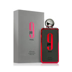 Perfume Afnan 9 Pm Rebel, frasco de 1.1 oz, con envase elegante y diseño distintivo.