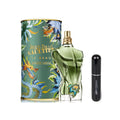 Fragancia Jean Paul Gaultier Le Beau Paradise Garden de Aroma Primera, botella de perfume con diseño colorido y elegante.
