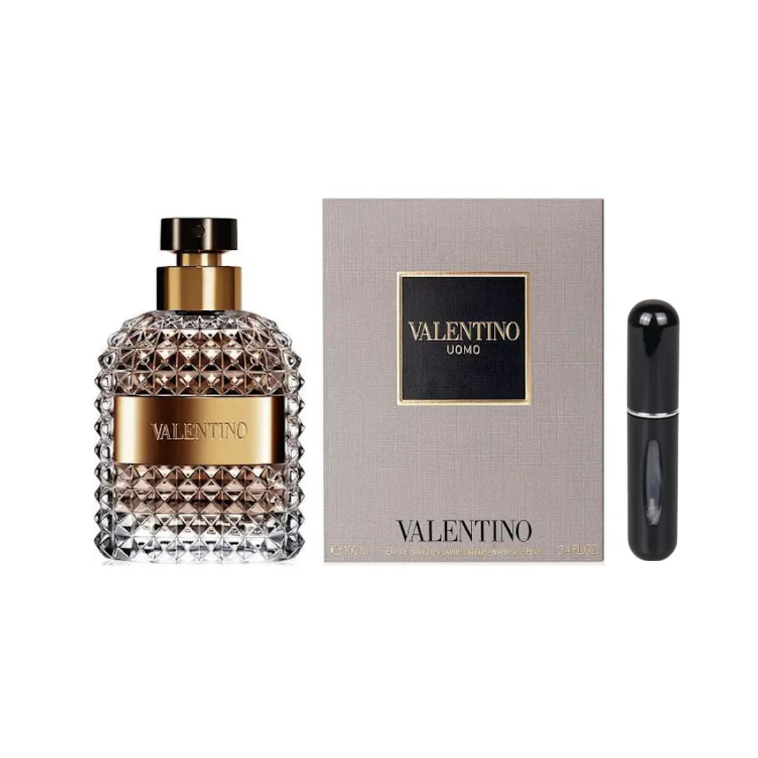 Perfume Valentino Uomo de Aroma Primera, frasco de 100ml, con diseño moderno y elegante, ideal para hombre.