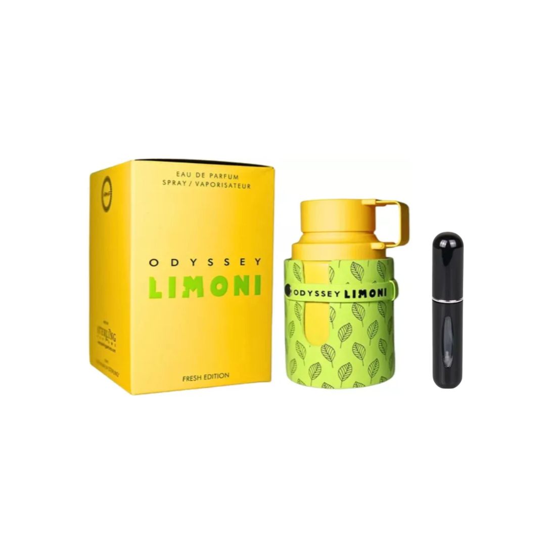Perfume Armaf Odyssey Limoni de Aroma Primera, frasco de 1.1 oz, con un diseño moderno y elegante.
