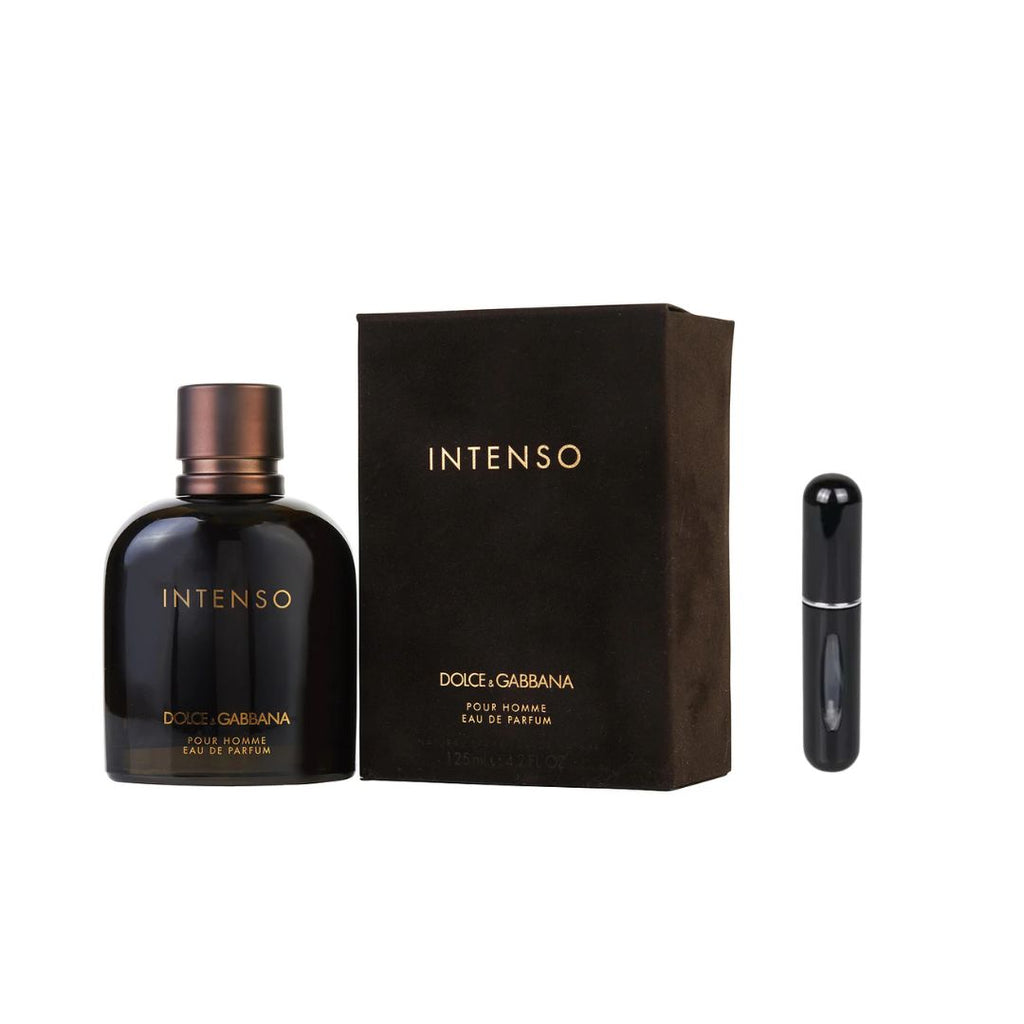 Perfume Dolce & Gabbana Pour Homme Intenso, botella elegante, en un diseño moderno y sofisticado.