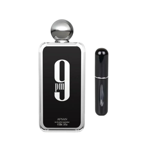 Perfume Afnan 9PM Eau de Parfum para hombre, botella elegante de 1.1 oz, con diseño moderno y frasco de aroma intenso.