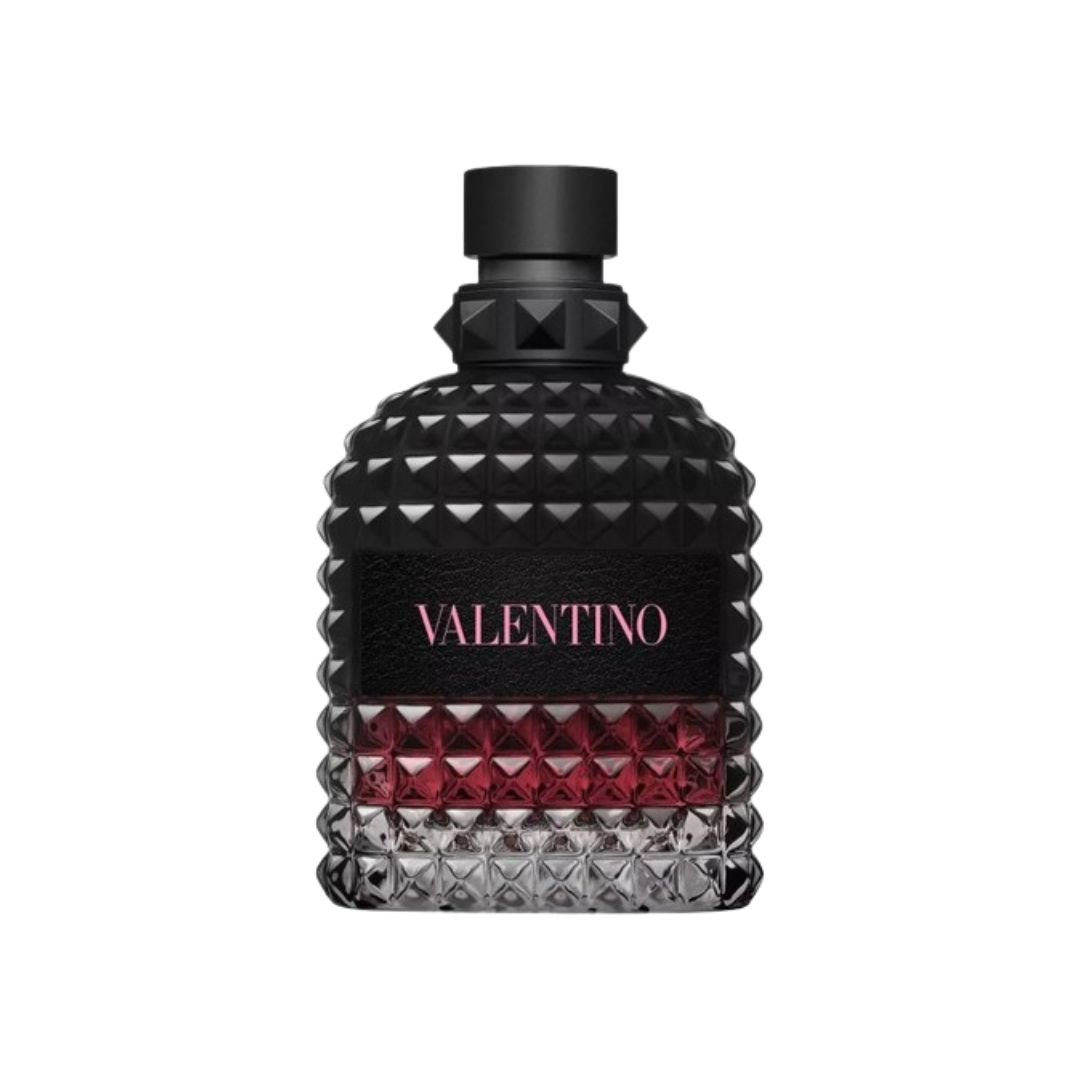 Fragancia Valentino Born In Roma Intense de Aroma Primera, botella de perfume de diseño elegante y moderno en la imagen.