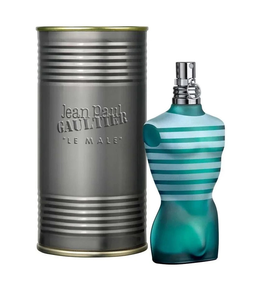 Perfume para hombre Jean Paul Gaultier Le Male, aroma de fragancia masculina en botella distintiva.