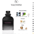 Perfume Valentino Born In Roma 1.1 de Aroma Primera, frasco de 100ml, muestra la botella de perfume de diseño elegante.