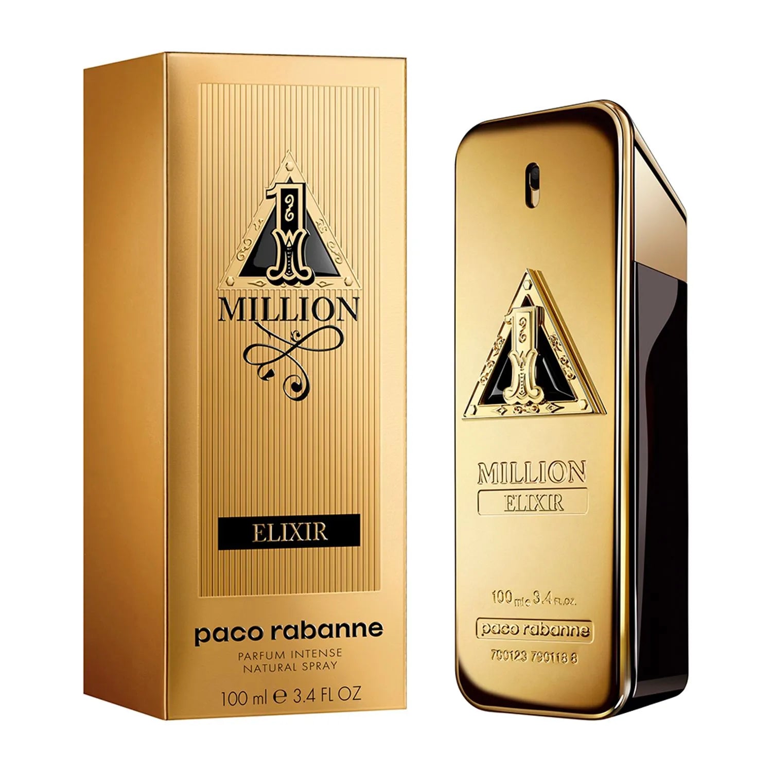 Perfume Aroma Primera One Million Elixir 1.1 en frasco elegante, vista frontal, con detalles dorados y diseño sofisticado.